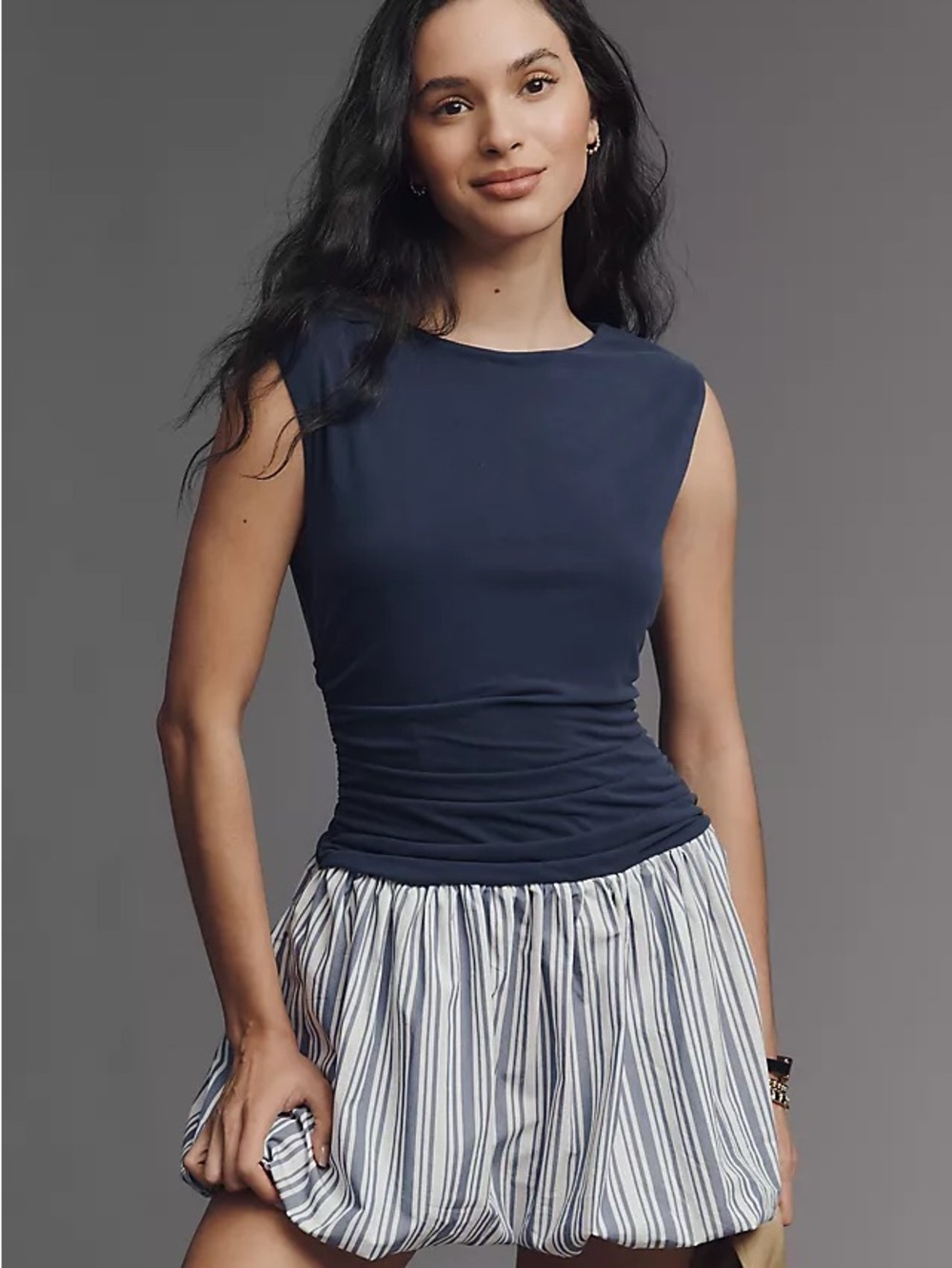 Anthropologie Navy Sleeveless Ruched Hem Dress
